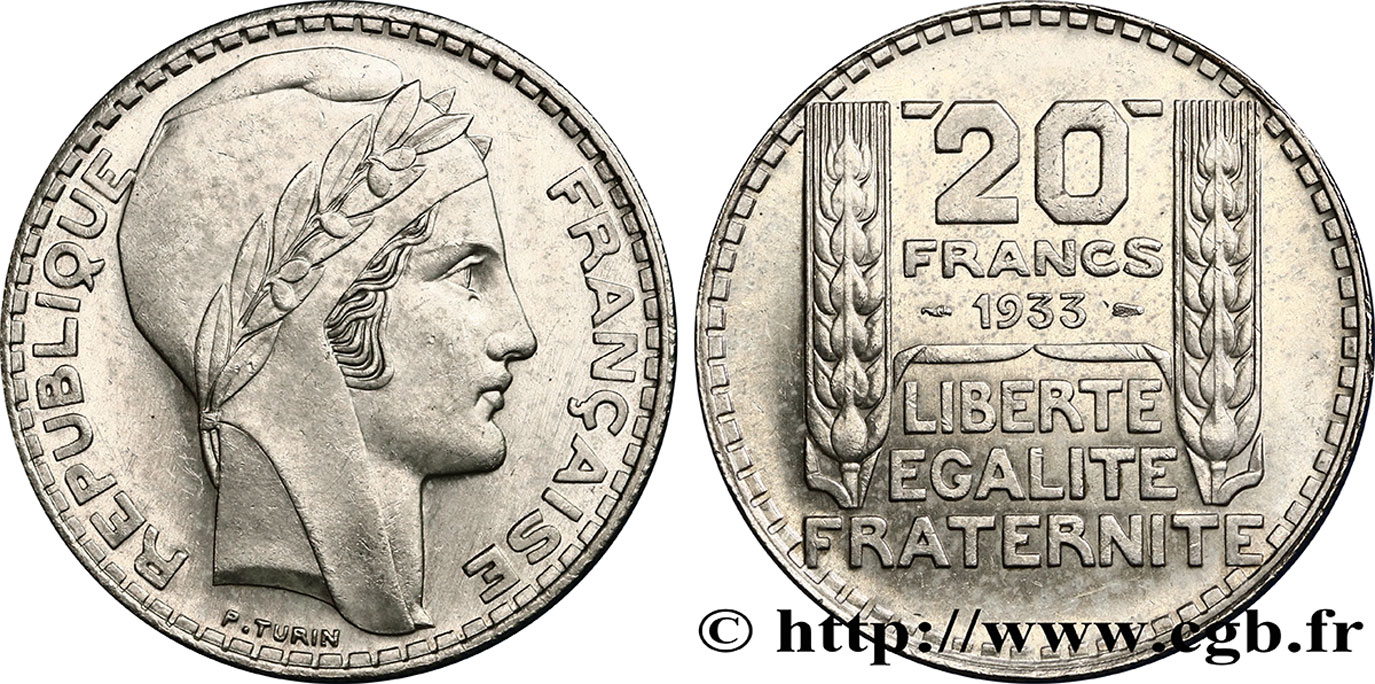 20 Francs Turin Rameaux Courts 1933 F 400 4 Fmd 390972 Modernes