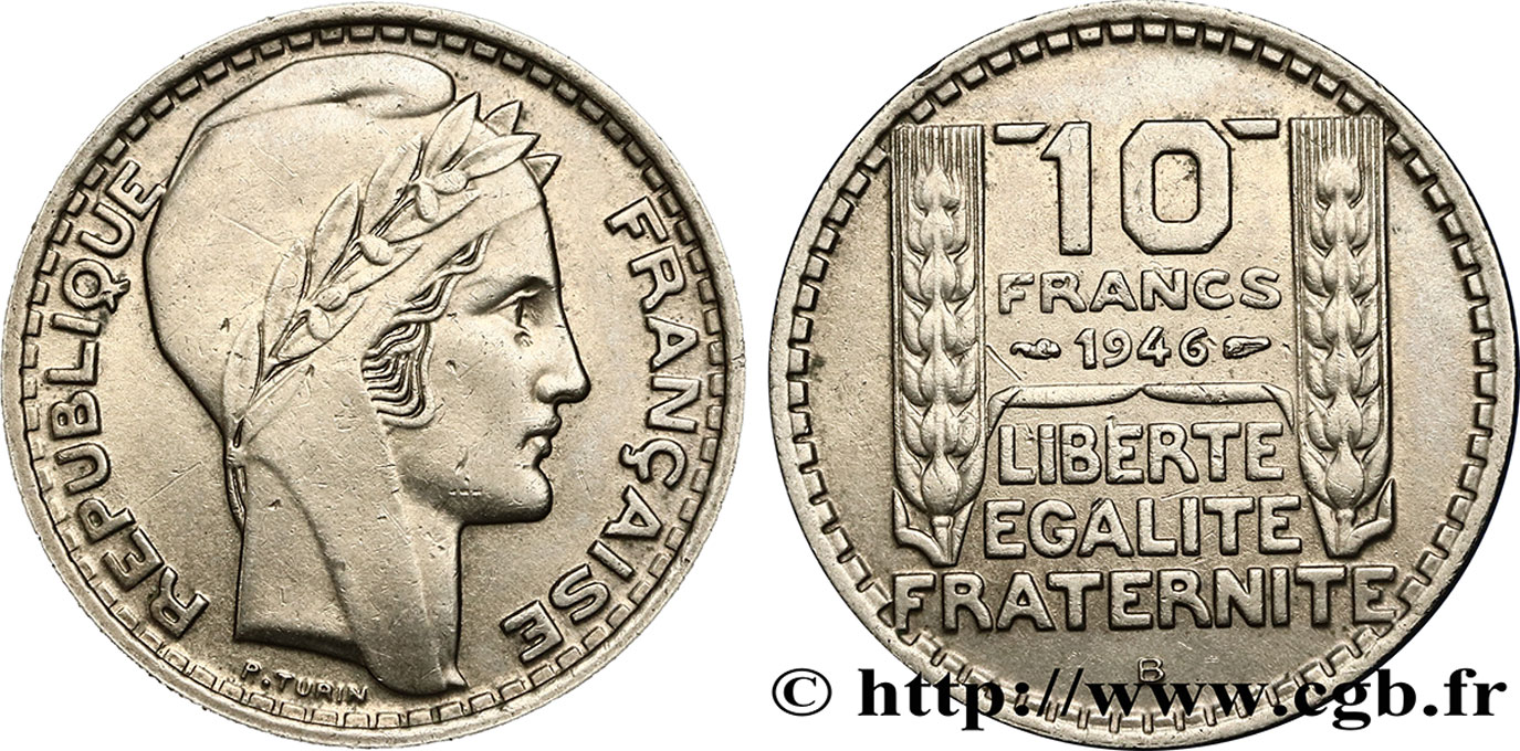 10 francs Turin, grosse tête, rameaux longs 1946 Beaumont-Le-Roger F.361/4 TTB45 