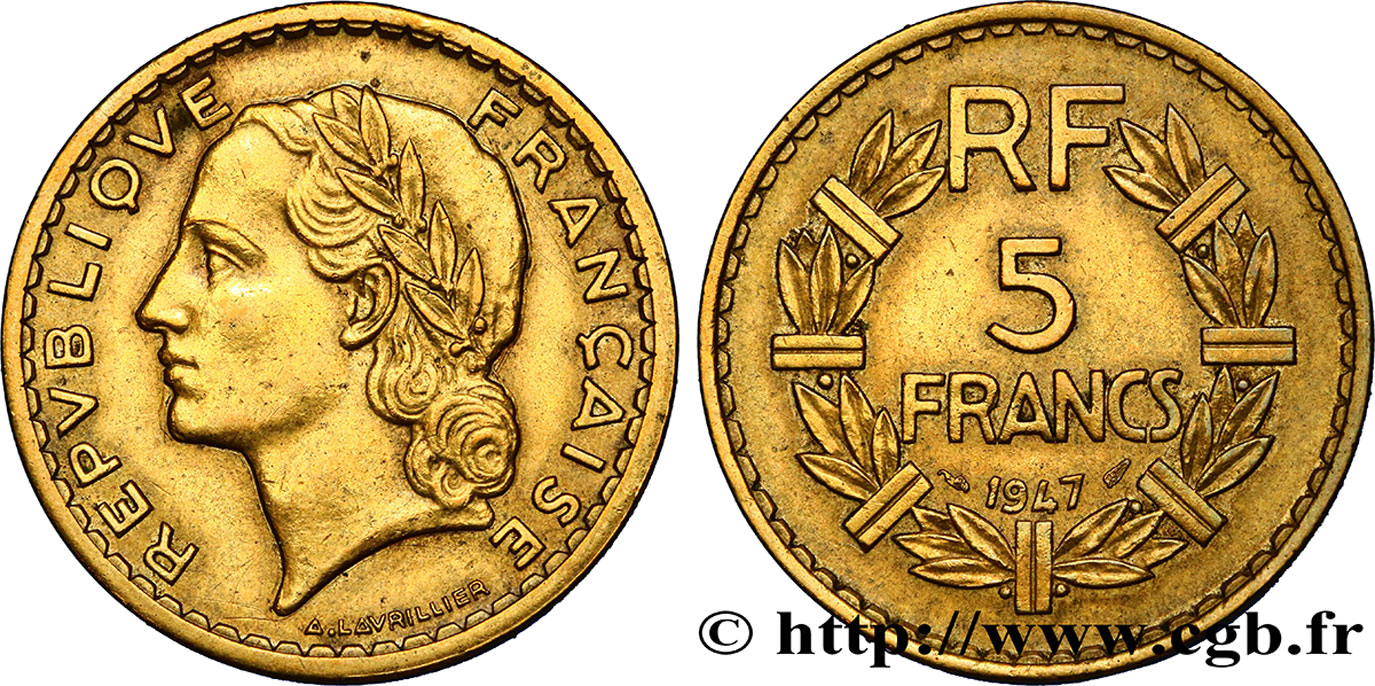 5 francs Lavrillier, bronze-aluminium 1947  F.337/9 MBC45 