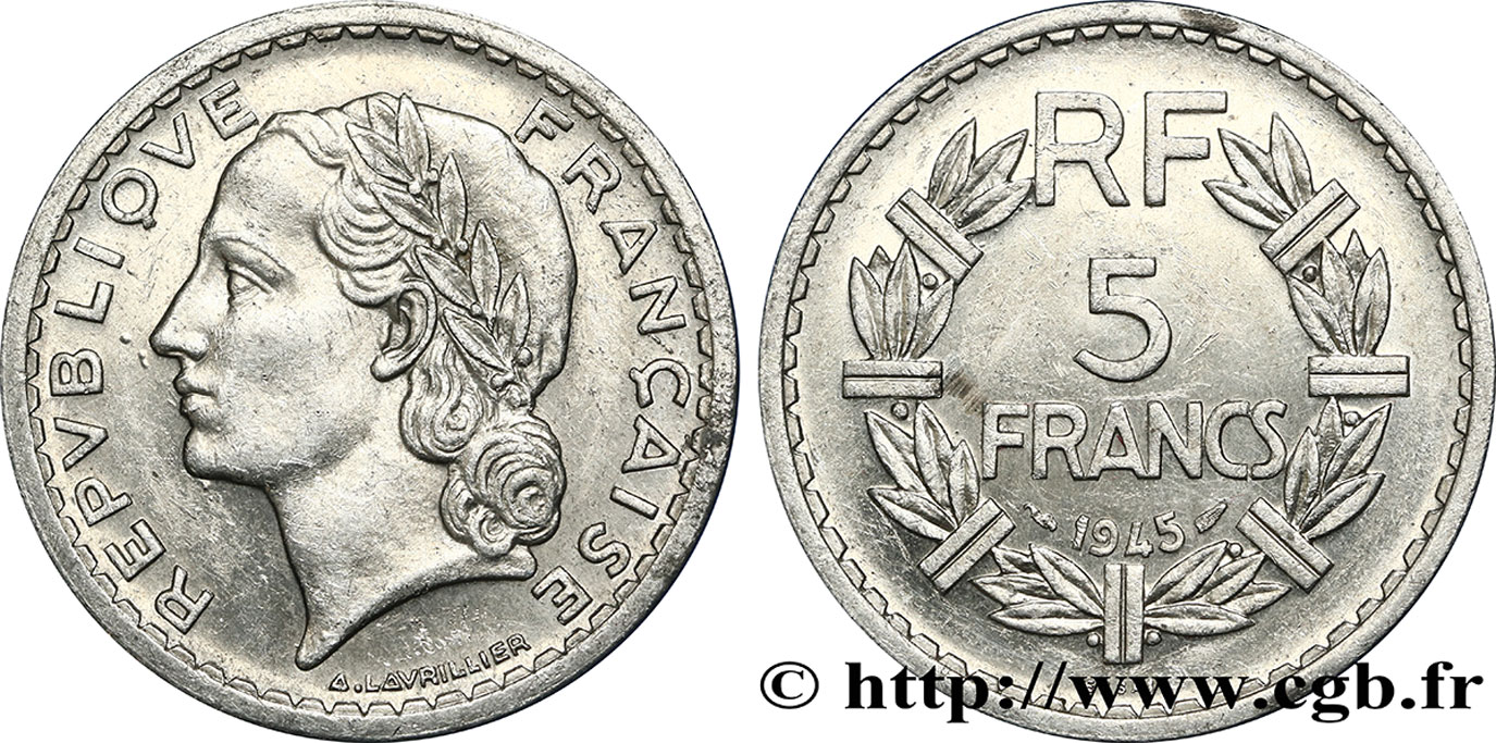 Essai de 5 francs Lavrillier, aluminium 1945  F.339/1 AU 