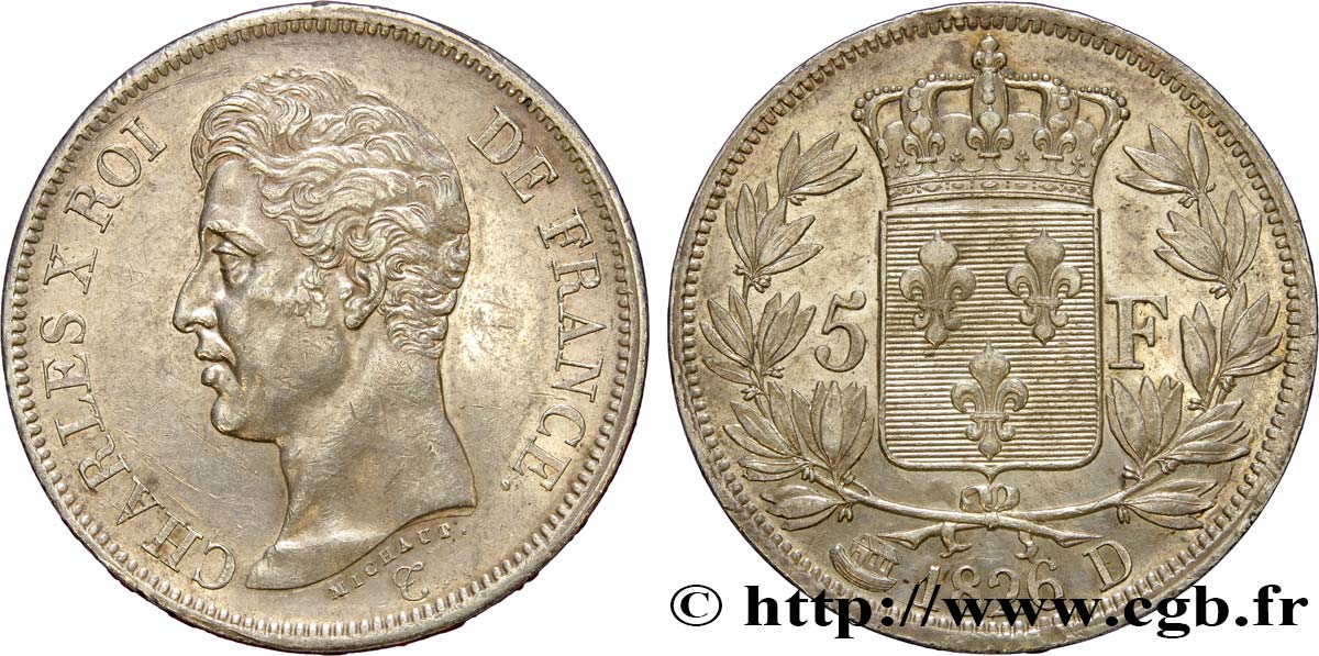 5 francs Charles X, 1er type 1826 Lyon F.310/18 TTB54 