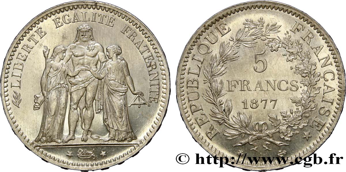 5 francs Hercule 1877 Paris F.334/19 EBC62 