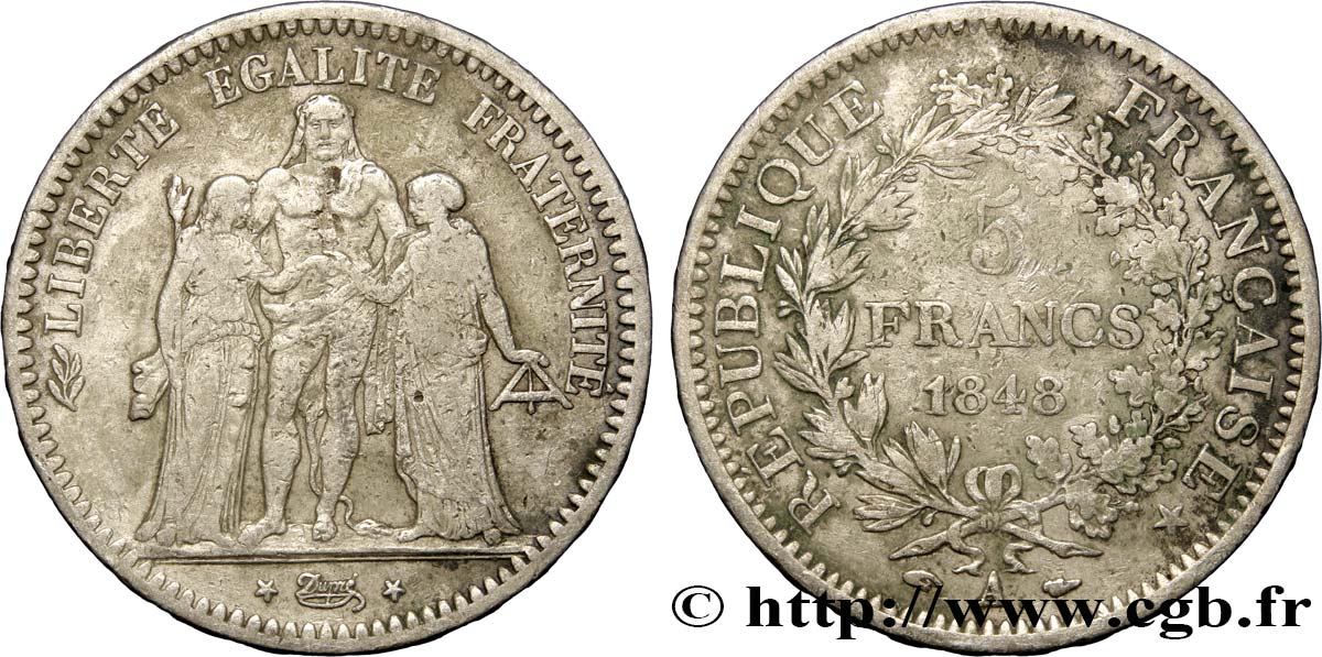 5 francs Hercule, IIe République 1848 Paris F.326/1 BC20 