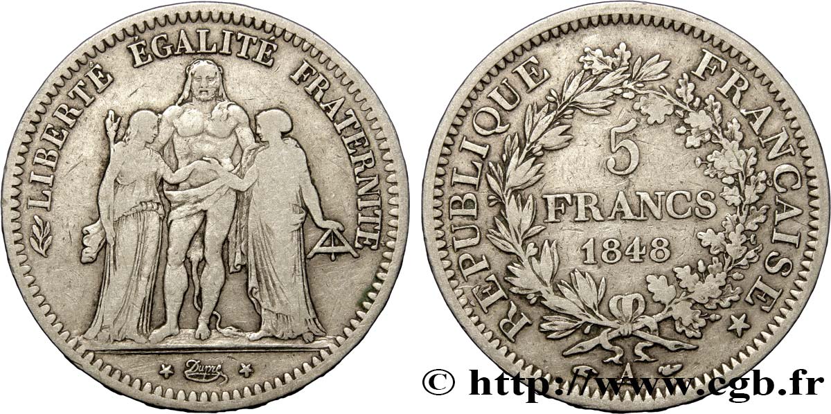 5 francs Hercule, IIe République 1848  Paris F.326/1 MB25 