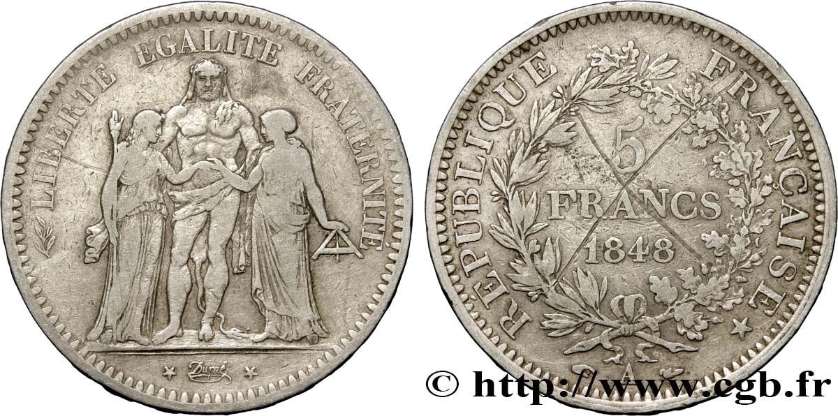 5 francs Hercule, IIe République 1848  Paris F.326/1 S25 