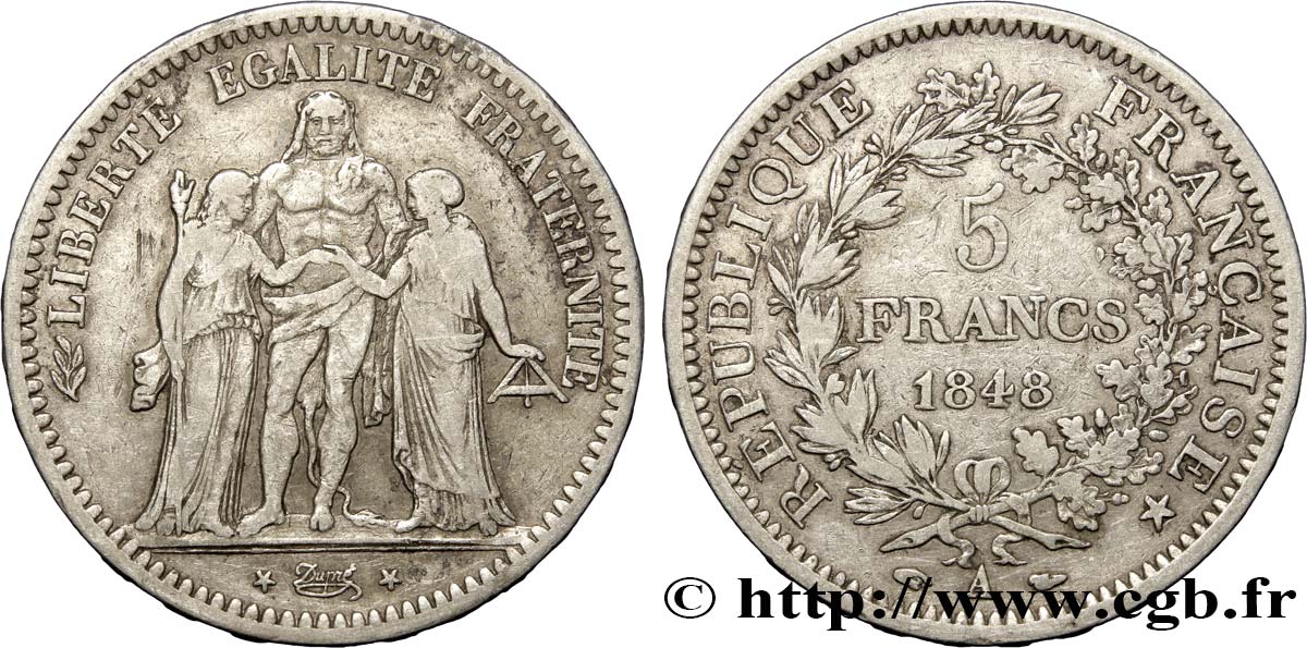 5 francs Hercule, IIe République 1848 Paris F.326/1 MB30 