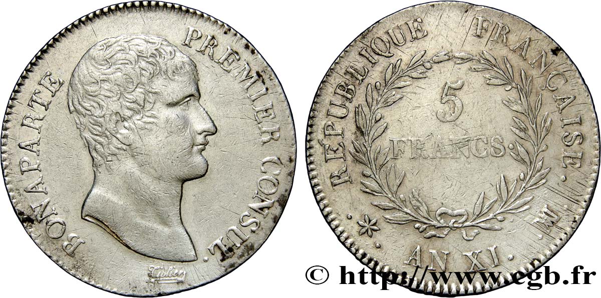 5 francs Bonaparte Premier Consul 1803 Marseille F.301/6 TTB48 