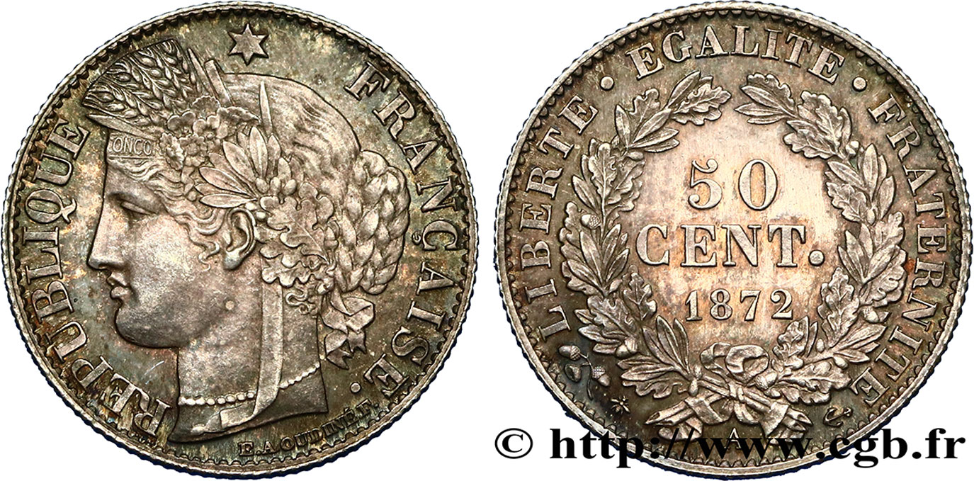 50 centimes Cérès, IIIe République 1872 Paris F.189/3 SUP62 