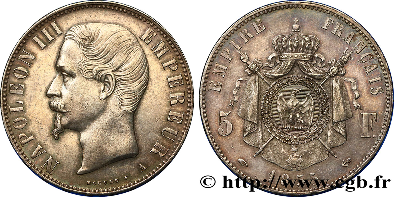 5 francs Napoléon III, tête nue 1855 Paris F.330/3 SUP58 