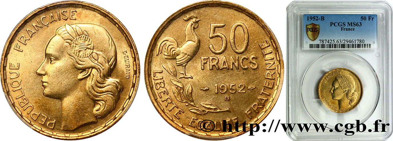 50 francs Guiraud 1952 Beaumont-Le-Roger F.425/9 SPL63 PCGS