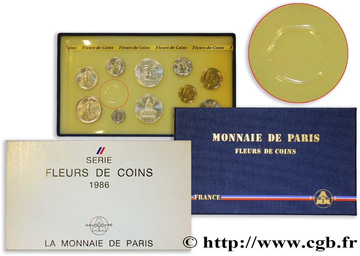 Boîte Fleur de Coins, Fautée, Manque une pièce 1986 Paris F.5000/43 MS68 