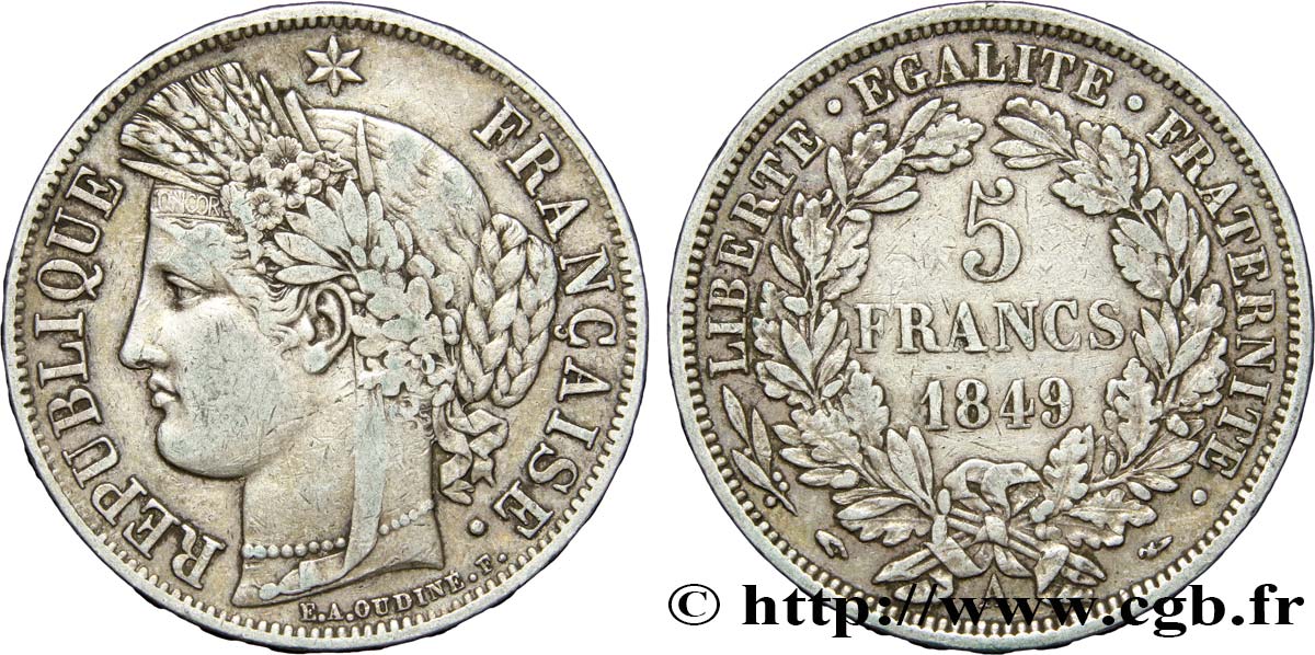 5 francs Cérès, IIe République 1849 Paris F.327/1 SS40 