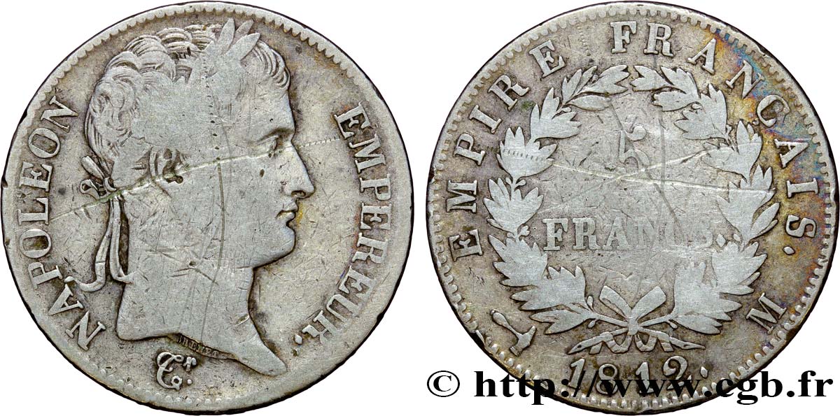 5 francs Napoléon Empereur, Empire français 1812 Toulouse F.307/49 B+ 