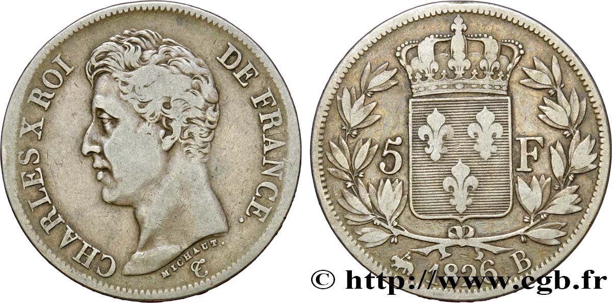 5 francs Charles X, 1er type 1826 Rouen F.310/16 TB25 