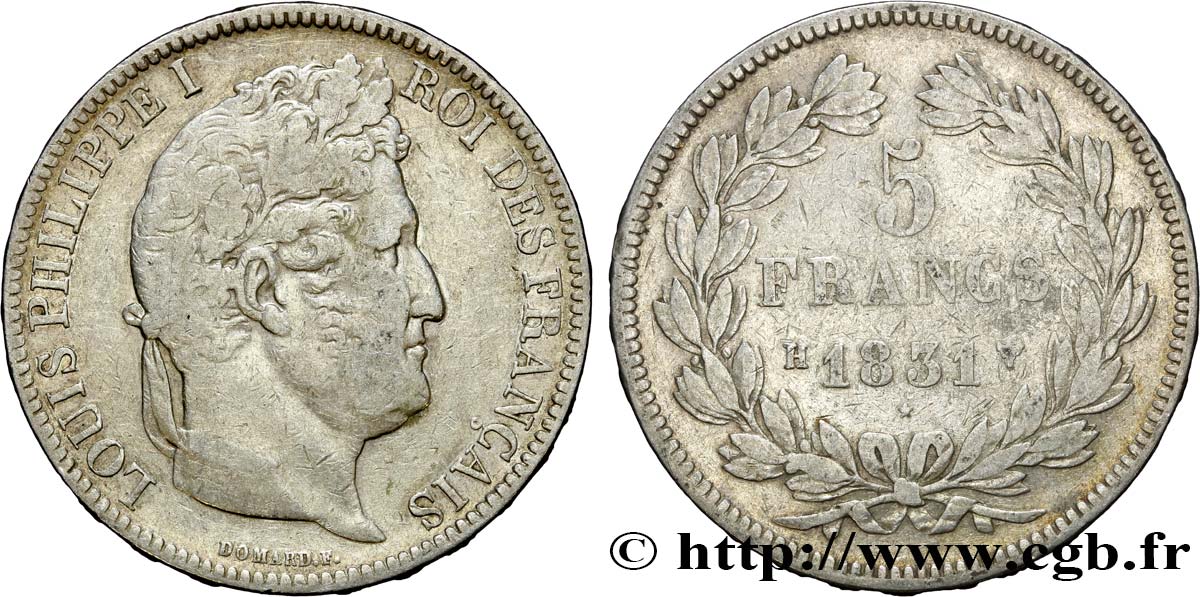 5 francs Ier type Domard, tranche en relief 1831 La Rochelle F.320/5 TB20 