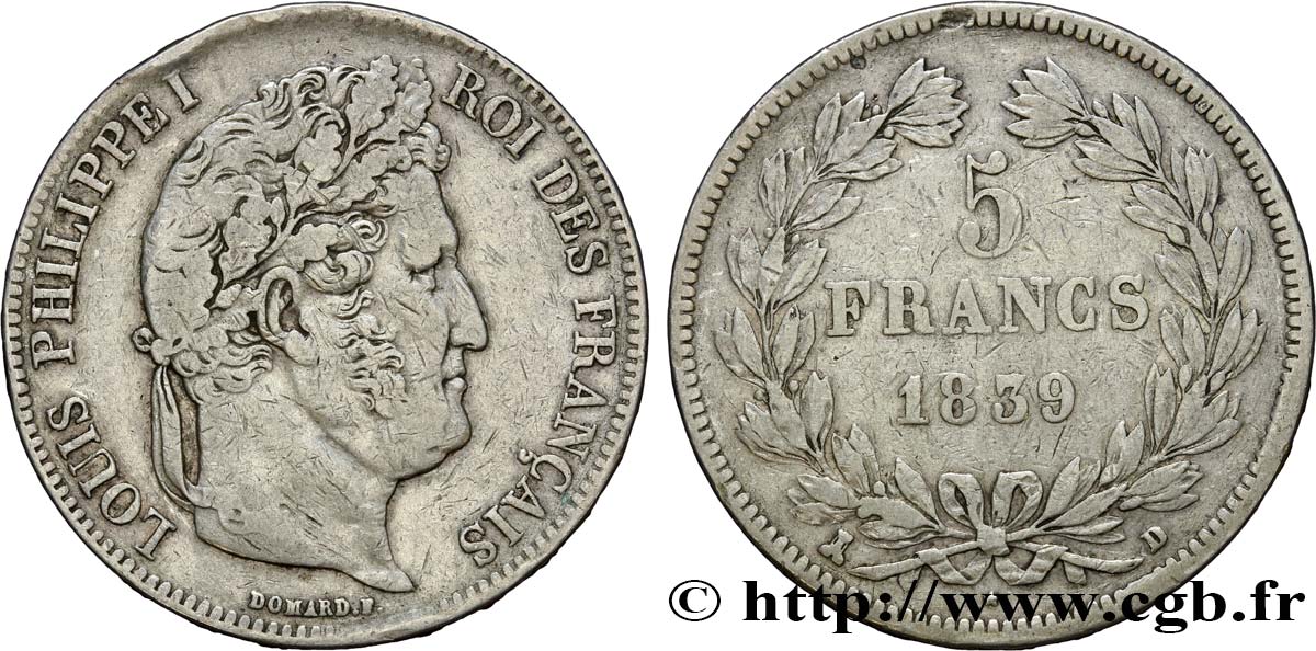 5 francs IIe type Domard 1839 Lyon F.324/79 TB30 