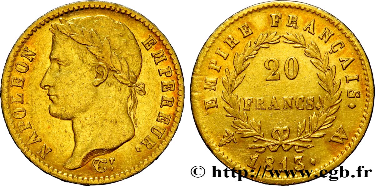 20 francs or Napoléon tête laurée, Empire français 1813 Lille F.516/38 TTB52 
