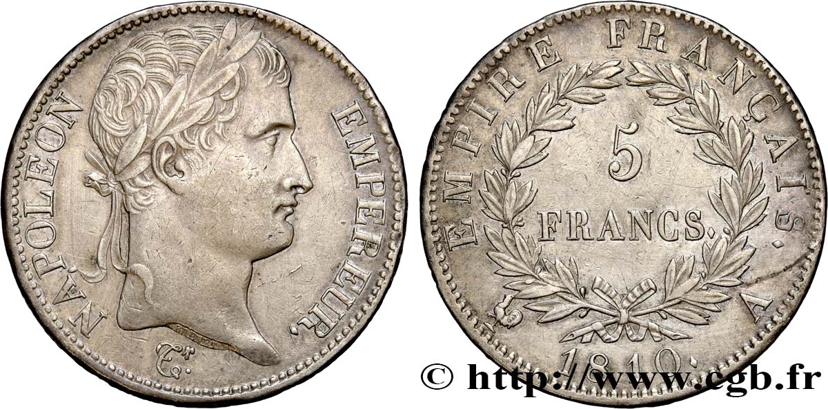 5 francs Napoléon Empereur, Empire français 1810 Paris F.307/14 TTB50 