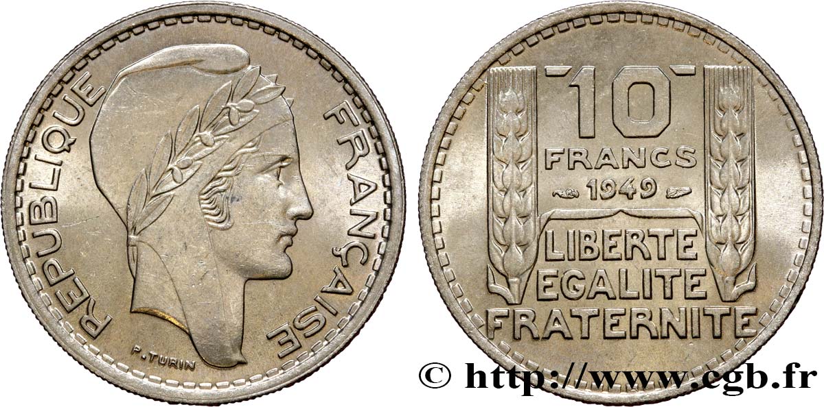 10 francs Turin, petite tête 1949  F.362/6 MS63 