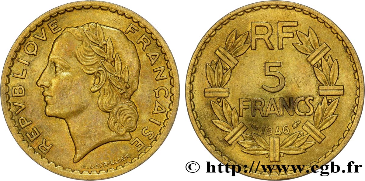 5 francs Lavrillier en bronze-aluminium 1946 Castelsarrasin F.337/8 BB52 