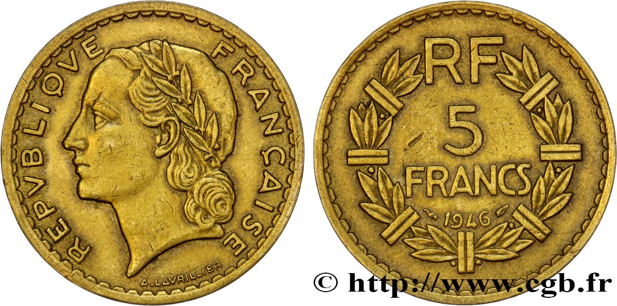 5 francs Lavrillier, bronze-aluminium 1946 F.337/7 XF40