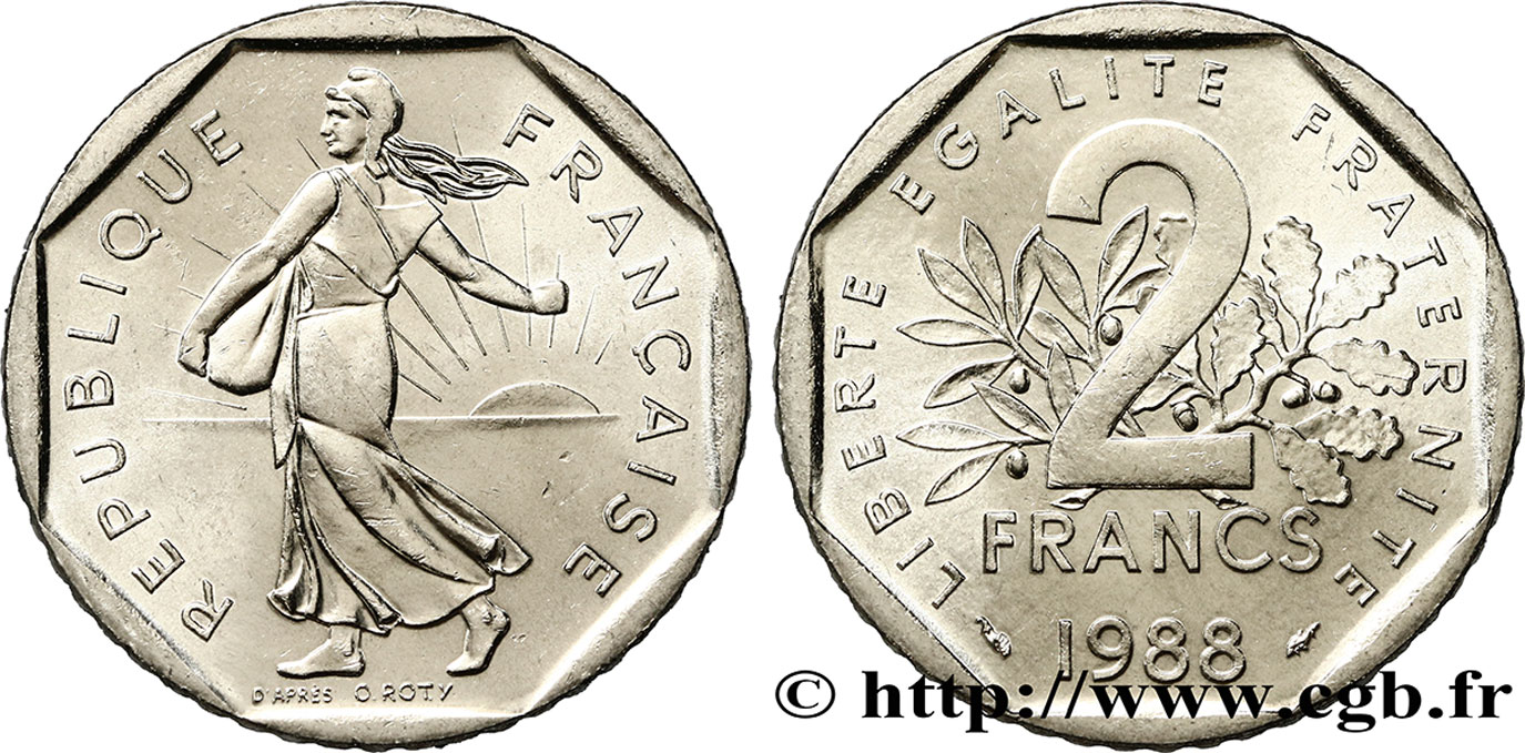 2 francs Semeuse, nickel 1988 Pessac F.272/12 MS63 