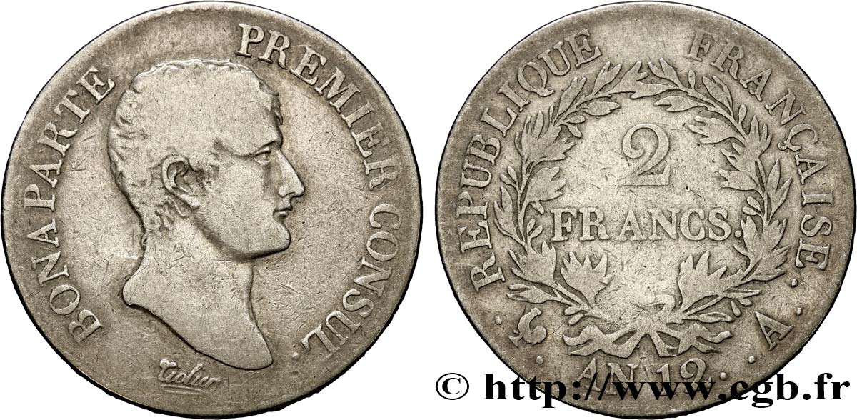 2 francs Bonaparte Premier Consul 1804 Paris F.250/1 TB18 