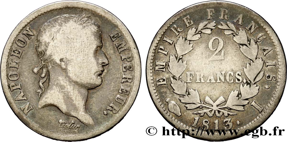 2 francs Napoléon Ier tête laurée, Empire français 1813 Limoges F.255/57 B14 