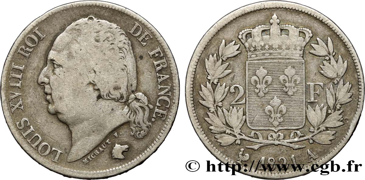 2 francs Louis XVIII 1821 Paris F.257/32 TB22 