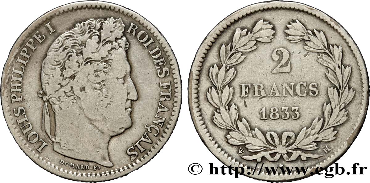 2 francs Louis-Philippe 1833 La Rochelle F.260/21 TB25 