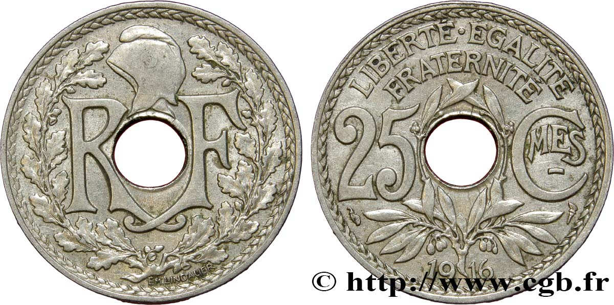25 centimes Lindauer, Cmes souligné 1916 Paris F.170/4 XF45 