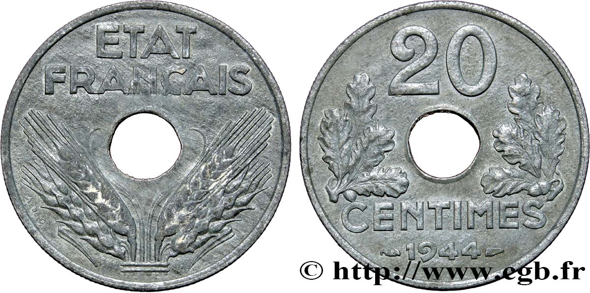 20 centimes État français 1944  F.153A/2 MBC40 