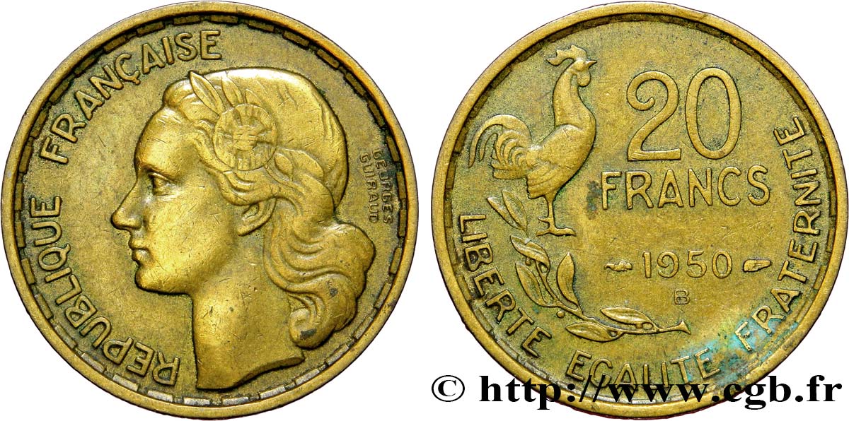 20 francs Georges Guiraud, 4 faucilles 1950 Beaumont-Le-Roger F.401/3 TB30