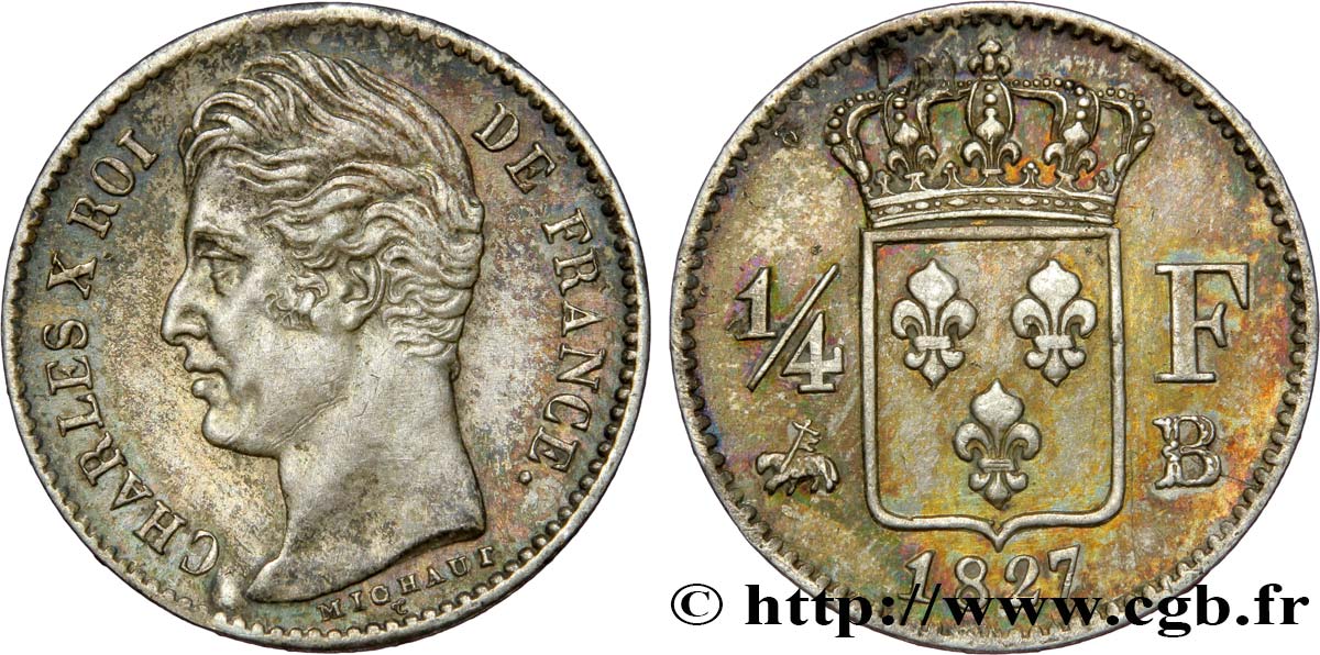 1/4 franc Charles X 1827 Rouen F.164/11 SS52 