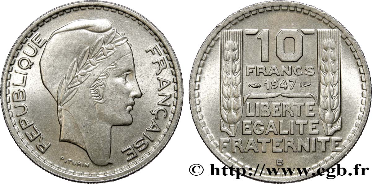 10 francs Turin, petite tête 1947 Beaumont-Le-Roger F.362/2 AU58
