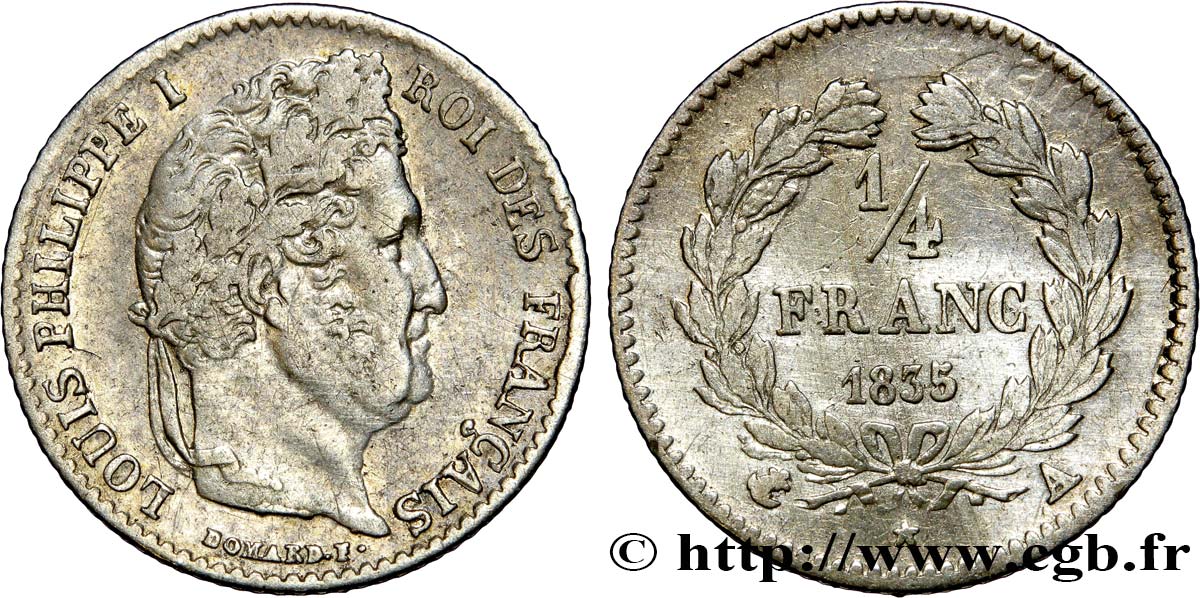 1/4 franc Louis-Philippe 1835 Paris F.166/49 TB35 