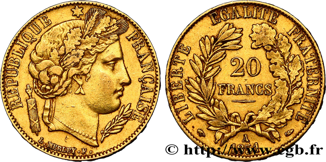 20 francs or Cérès 1851 Paris F.529/4 XF45