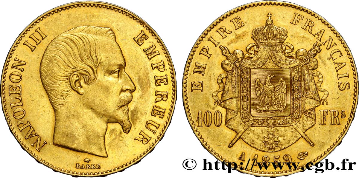 100 francs or Napoléon III, tête nue 1859 Paris F.550/7 TTB52 