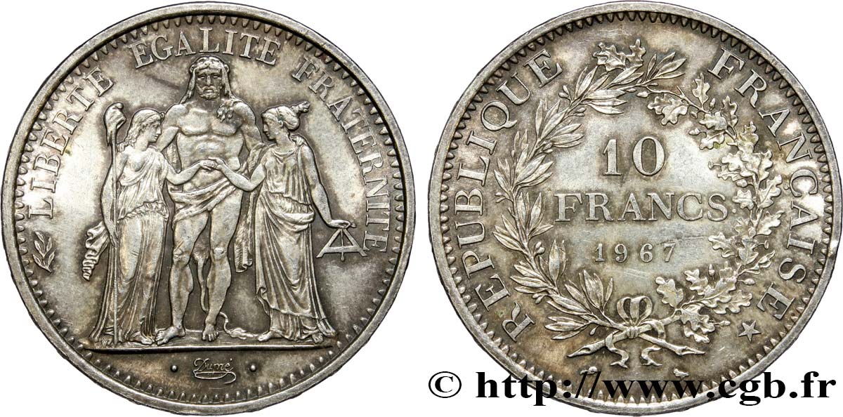 10 francs Hercule, accent sur le E de REPUBLIQUE 1967  F.364/6 MS60 