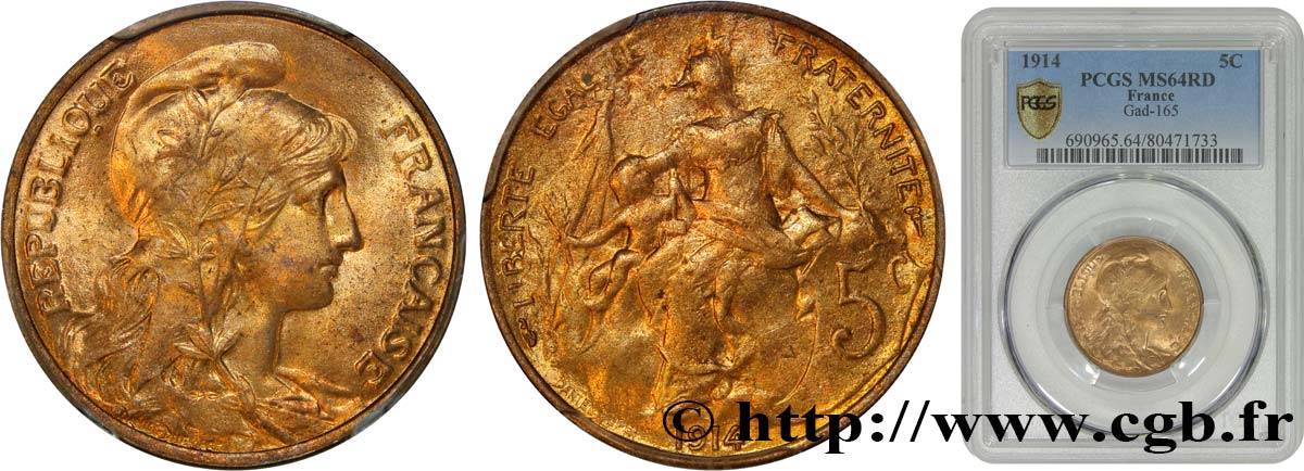 5 centimes Daniel-Dupuis 1914  F.119/26 MS64 PCGS
