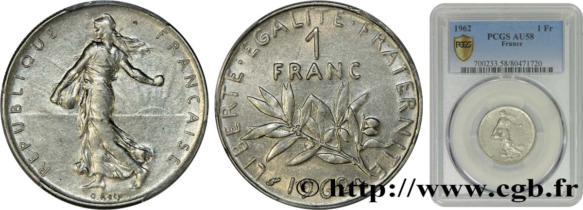 1 franc Semeuse, nickel 1962 Paris F.226/7 AU58 PCGS