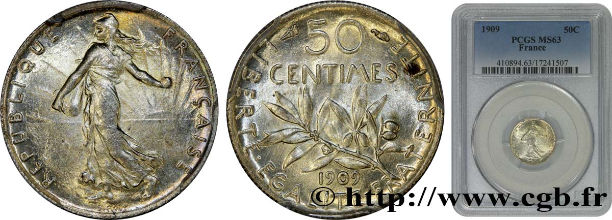 50 centimes Semeuse 1909  F.190/16 MS63 PCGS