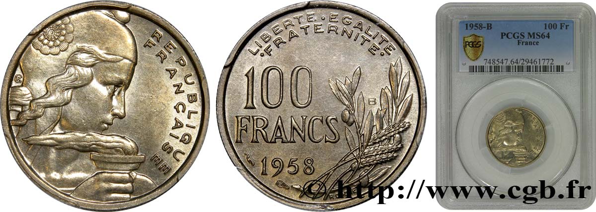 100 francs Cochet 1958 Beaumont-Le-Roger F.450/14 SPL64 PCGS