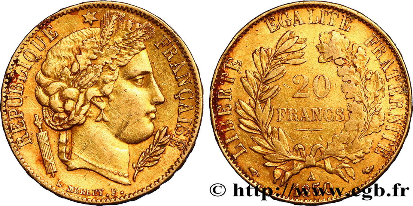 20 francs or Cérès 1850 Paris F.529/3 TTB45 