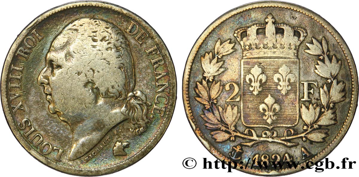 2 francs Louis XVIII 1824 Paris F.257/51 VF25 