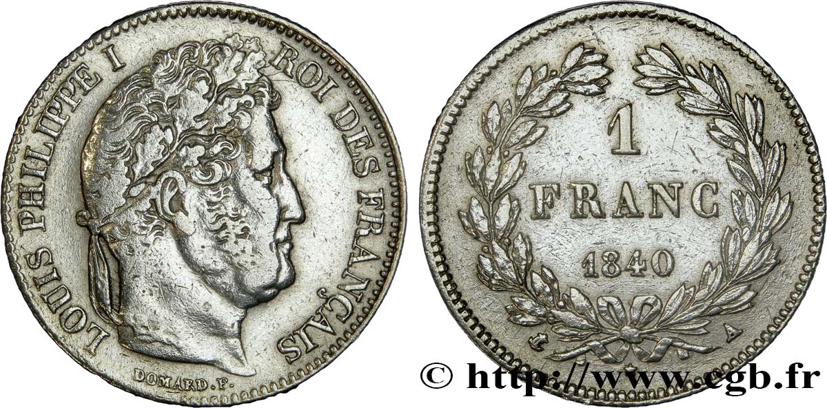 1 franc Louis-Philippe, couronne de chêne 1840 Paris F.210/73 TTB45 