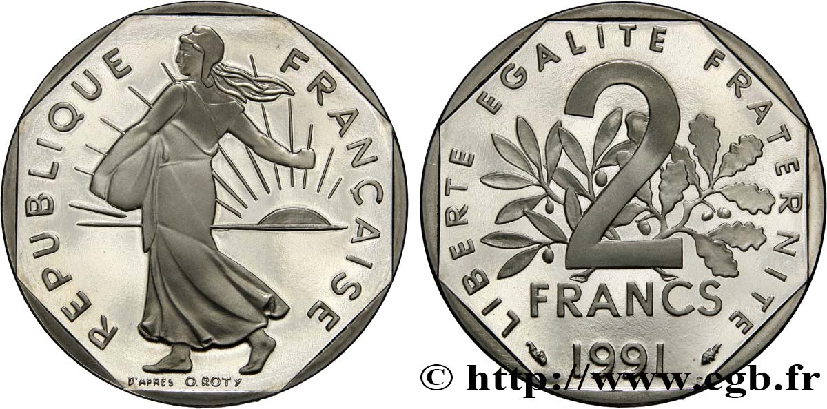 2 francs Semeuse, nickel, BE (Belle Épreuve) 1991 Pessac F.272/15 var. FDC68 