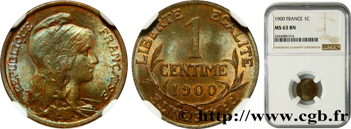 1 centime Daniel-Dupuis 1900 Paris F.105/4 MS63 NGC