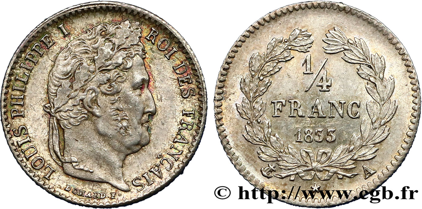 1/4 franc Louis-Philippe 1833 Paris F.166/30 MS62 