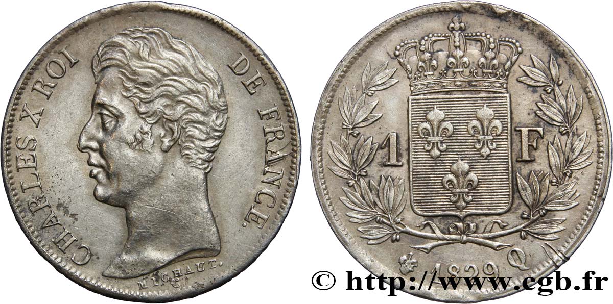 1 franc Charles X, matrice du revers à quatre feuilles 1829 Perpignan F.207A/23 TTB54 